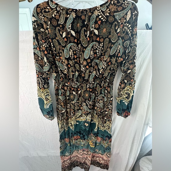 O’Neill Paisley Boho Midi Dress Long Sleeve Button Front Teal Floral Size Small - Picture 6 of 6